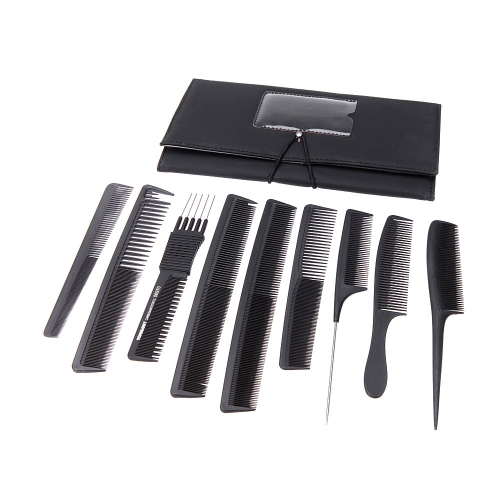 9pcs Black Pro Salon Hair Comb Set Plastic Barbers Cutting Combs Set with a  Pouch Holder Case