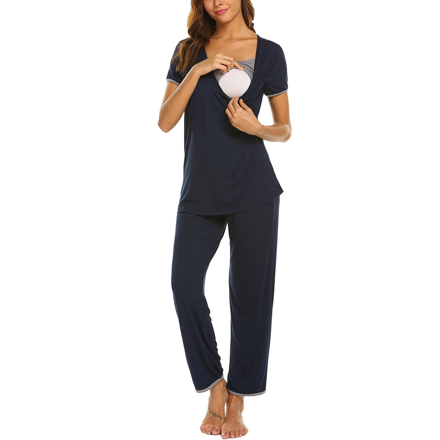 Cozy Solid Short-sleeve Nursing Pajamas