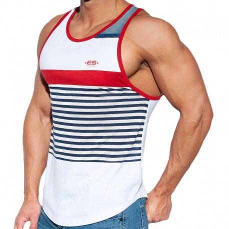 ES Collection Sailor Jeans Tank Top - White - Red XL