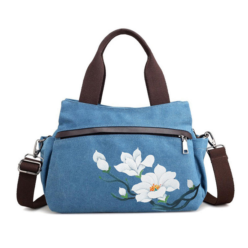 Brenice Women Lotus Canvas Handbag Chinese Crossbody Bag