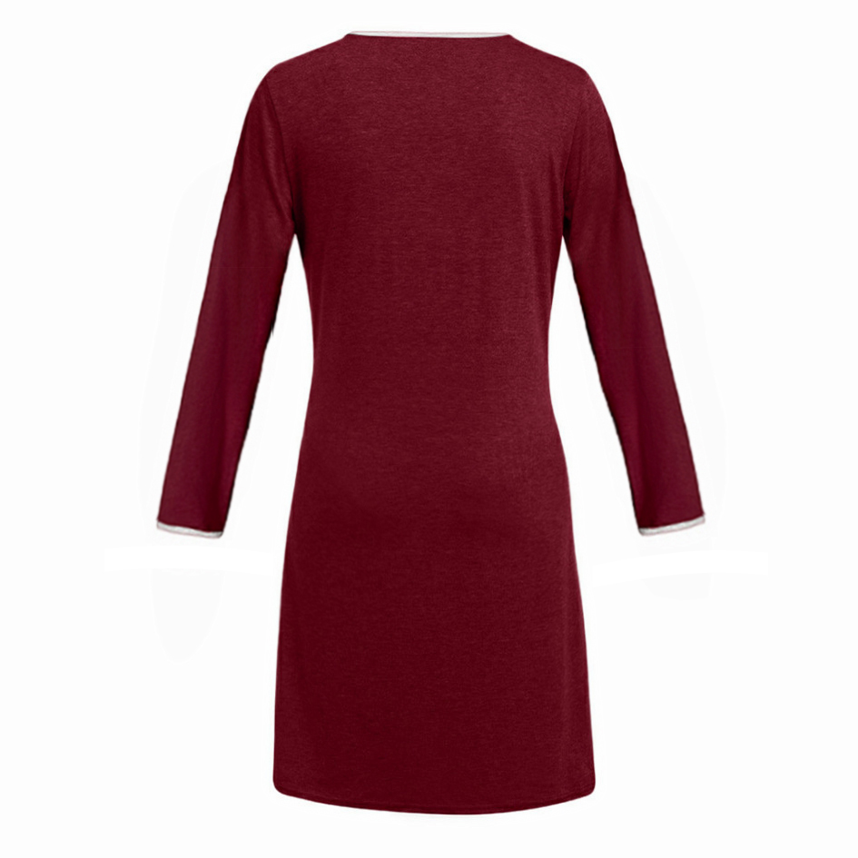 Maternity Round collar Plain Short A Long-sleeve Dress