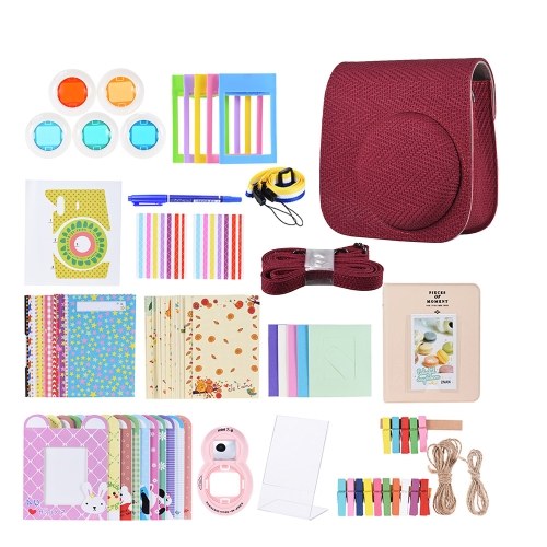 Andoer 14 in 1 Accessories Bundle for Fujifilm Instax Mini 8/8+/8s/9 with Camera Case/Strap/Sticker/Selfie Lens/Filter/Album/Photo Frame/Border Sticker/Corner Sticker/Pen