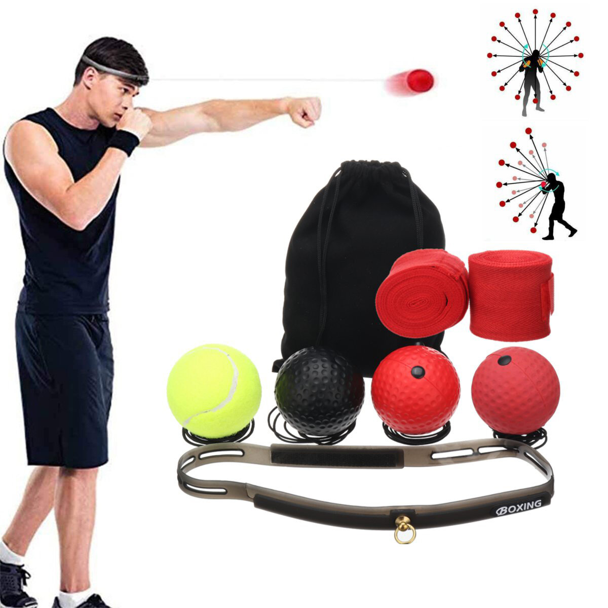 4 Stück Speed Fight Ball Silikon Stirnband Boxen Training Boxer Punch Übungsgeräte mit Handschlaufen