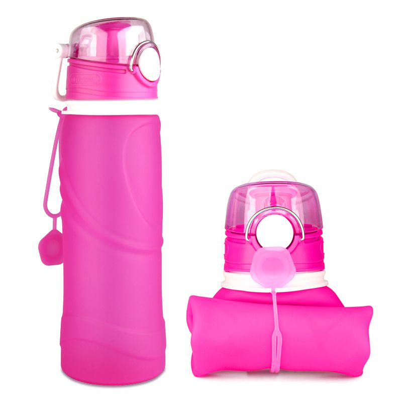 Foldable Silicone Travel Water Bottle BPA Free 750ml - Pink