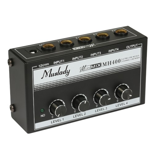 Muslady MH400 Ultra-rauscharmer 4-Kanal-Line-Mixer Mini-Audio-Mixer mit 1/4-Zoll-TS-Eingängen und Ausgangslautstärkeregler für Gitarren-Bass-Keyboards