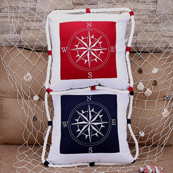 Pillow Case Mediterranean Navigation Furnishing Navy Sea Marine Canvas For Compass Embroidery Cushion Cover