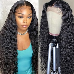 Lace Front Wigs Human Hair Water Wave T-Part Wig Brazilian Virgin Human Hair Wigs 13x4X1 Lace Closure Wig For Black Women 150% Density Wet and Wavy Pre Plucked with Baby Hair Natural Color Lightinthebox