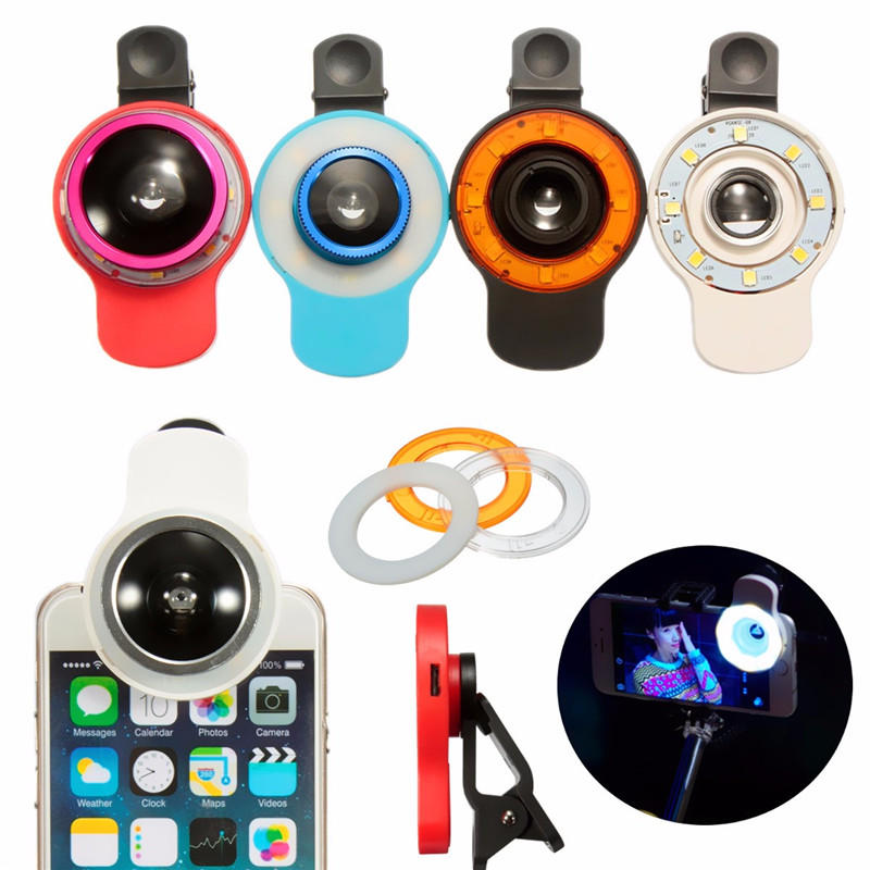 9 in 1 Clip-on-Telefon Selfie Speedlite 8 LED Taschenlampe Lampe Weitwinkel Fischaugen Objektiv füllen Lichter