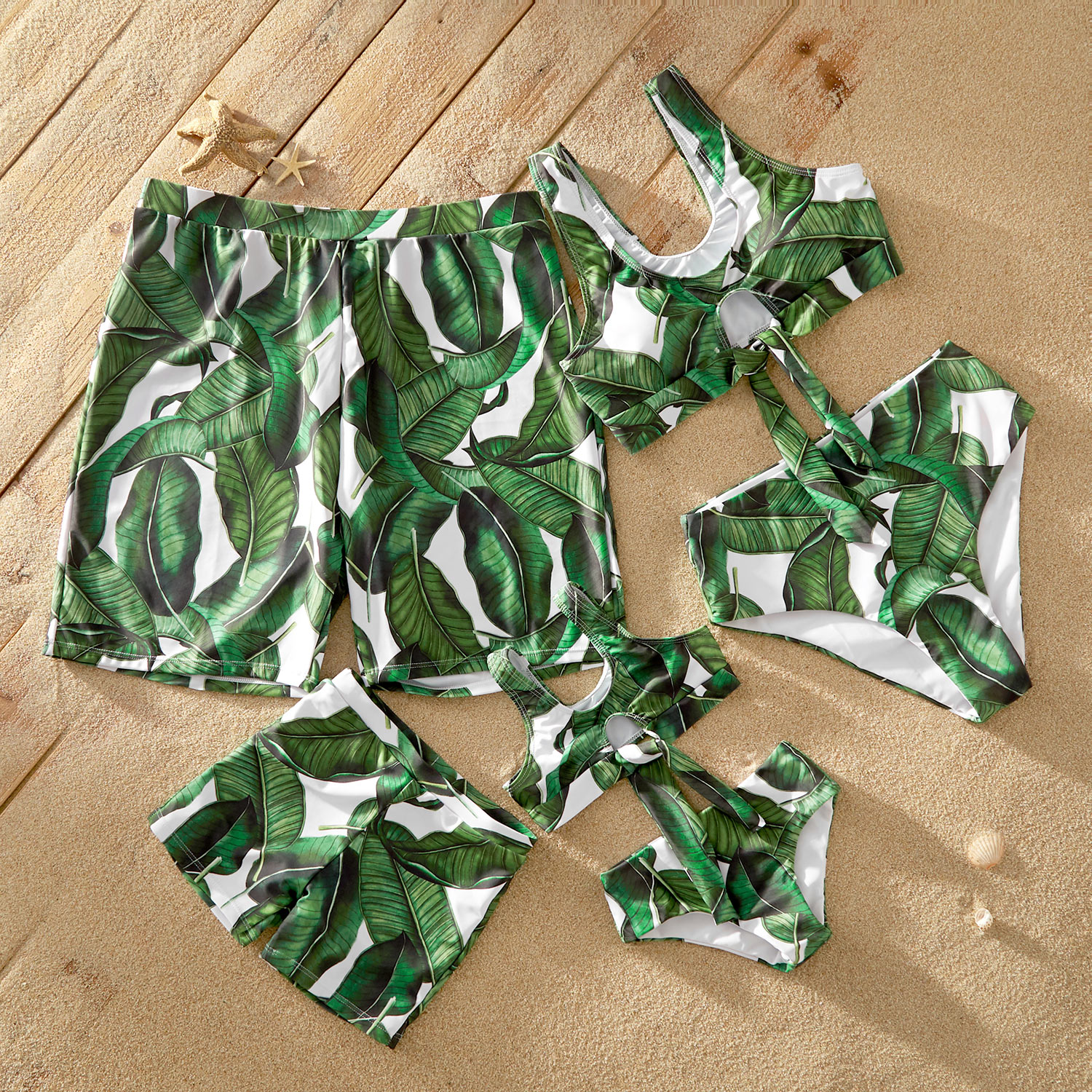 Knotted Leaf Print Matching Swimsuits