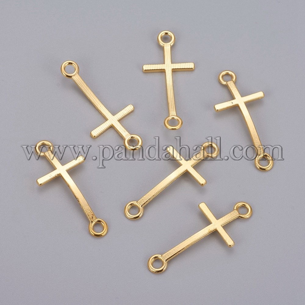 Alloy Links/Connectors, Sideways Cross, Nickel Free, Golden, 39x17x2mm, Hole: 3mm