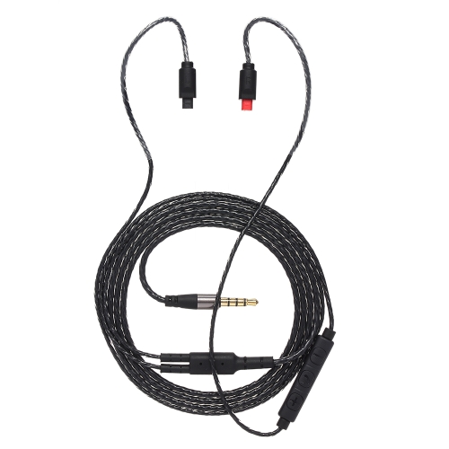 2 Pin 0.75mm to 3.5mm Earphone Replacement Cable Audio Exchange Cable Cord w/ 3 Remote Buttons for Audio-Technica IM04 IM03 IM02 IM01 IM50 IM70  Black