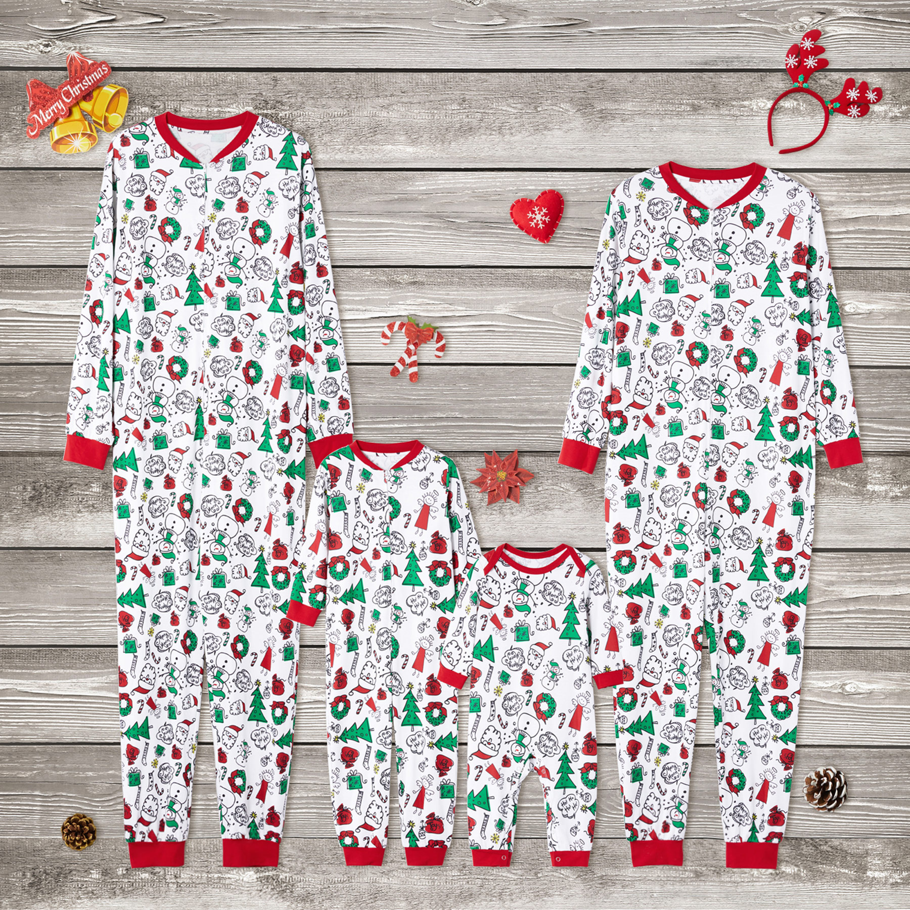 Christmas Santa Snowman print Onesies Matching Pajamas