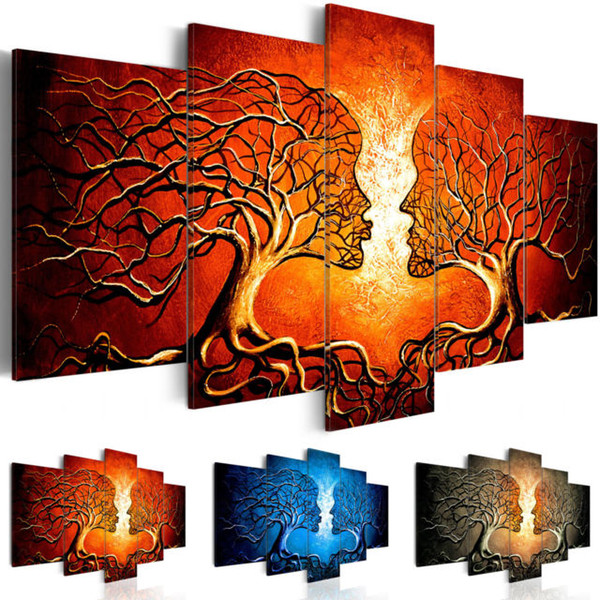 new fashion 5pcs/set abstract trees red kiss tree canvas wall art picture print for home decoration bedroom living room decor