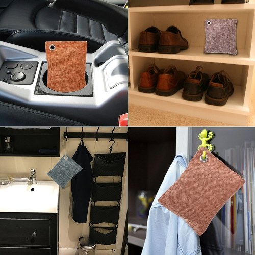 Sac d'épuration d'air 2 * 100-Grammes Éliminateur d'odeurs naturelles Sans parfum Absorbeur d'odeurs sans produit chimique Capte et élimine les odeurs Couleur charbon