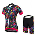 Malciklo Women's Short Sleeve Cycling Jersey with Shorts Yellow Green Blue Floral Botanical Bike Clothing Suit Sports Spandex Bamboo-carbon Fiber Coolmax Floral Botanical Mountain Bike MTB Road Bike