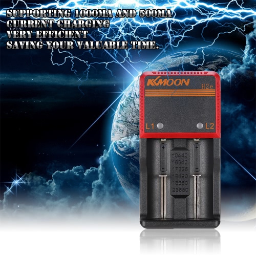 KKmoon Compact Portable 3.65V Li-ion 1.2V NIMH NICD 18650 Dual 2 Slots Multifunctional Smart Battery Charger with Universal Car Charger LED Indicator Supports AC DC Voltage for Universal AA/AAA/26650/18650/18490/17335/16340/10440 Rechargeable Battery