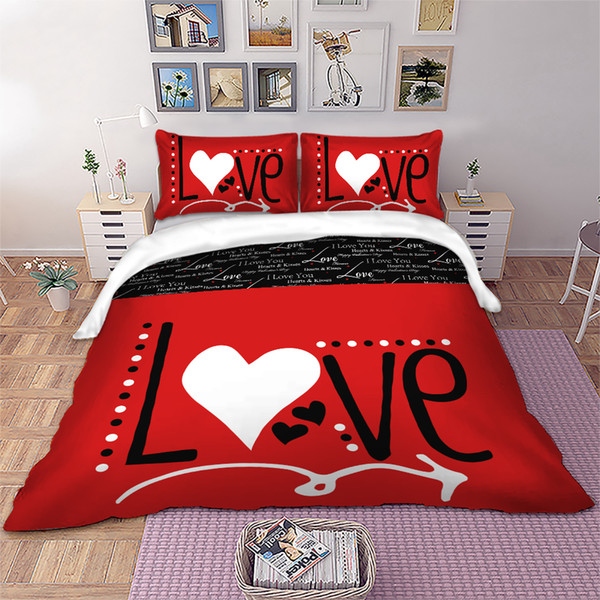 wongs bedding love heart bedding set red color duvet cover pillowcase bedclothes home textiles