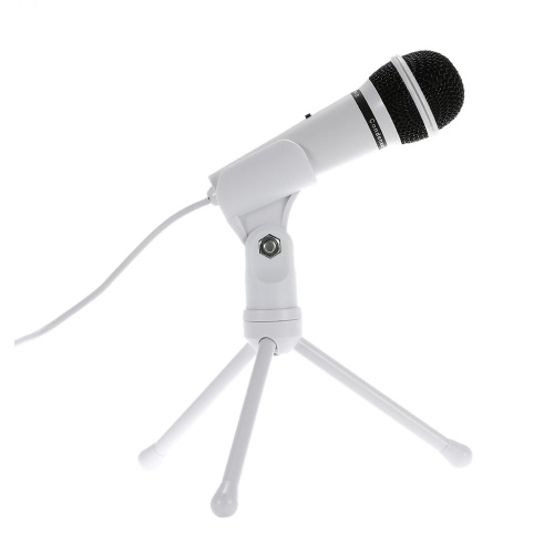 SF-910 Professional 3.5mm Condenser  Microphone Sound  Studio Podcast w/ Stand For Skype Desktop PC Notebook (White)