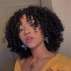 short bob curly synthetic wigs brazilian kinky curly wigs with bangs none lace wigs natural looking for black women Lightinthebox