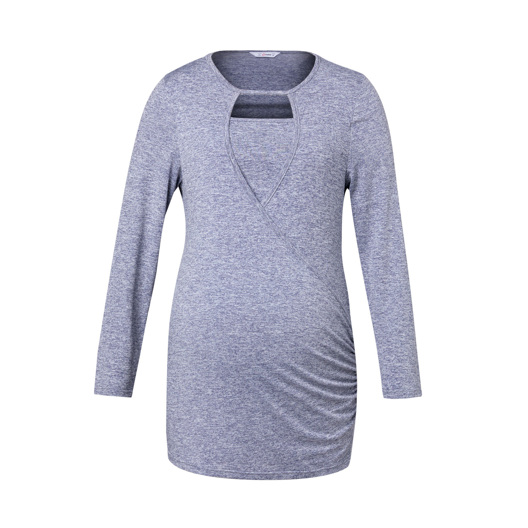 Maternity V-neck Plain Bluish Grey Long-sleeve Nursing Tee