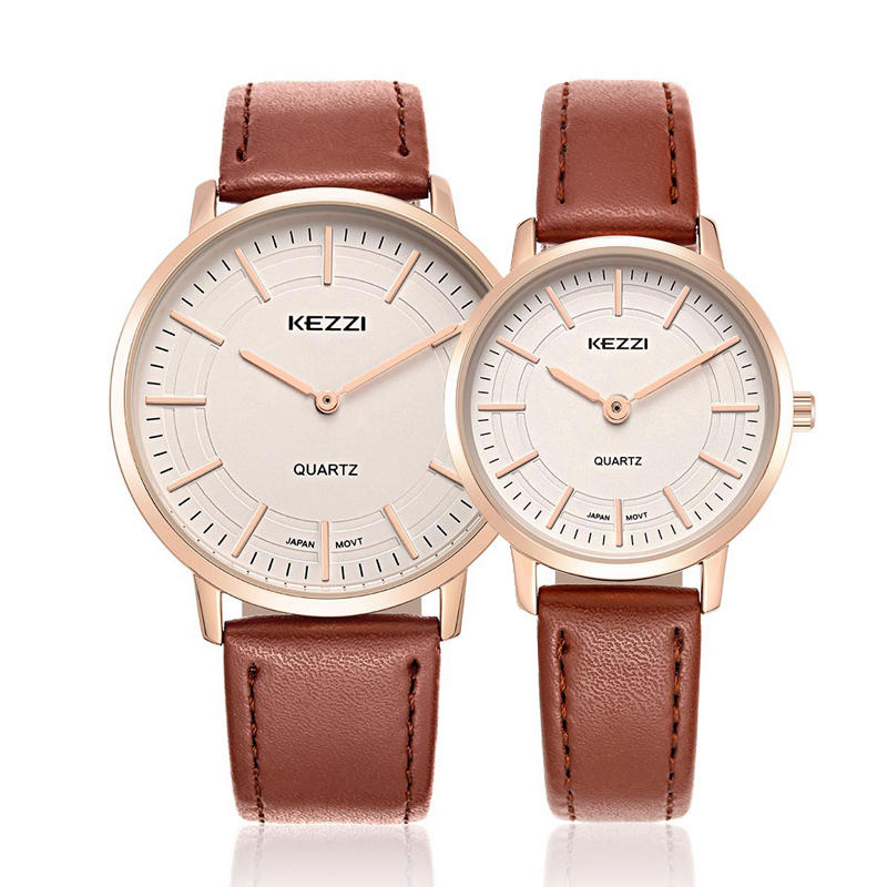 KEZZI 1596 Male Female Lovers Simple Dial Leather Strap Fashion Quartz Couple Watch