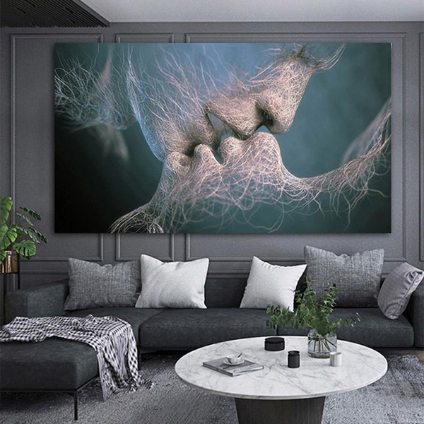 new fashion black white love kiss abstract art on canvas painting wall art picture print home decor (no frame)