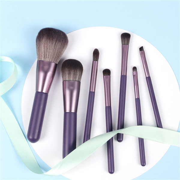 7pcs/set fashion makeup brushes set purple for powder contour blusher liquid cream eyeshadow cosmetics brushes tools t07082