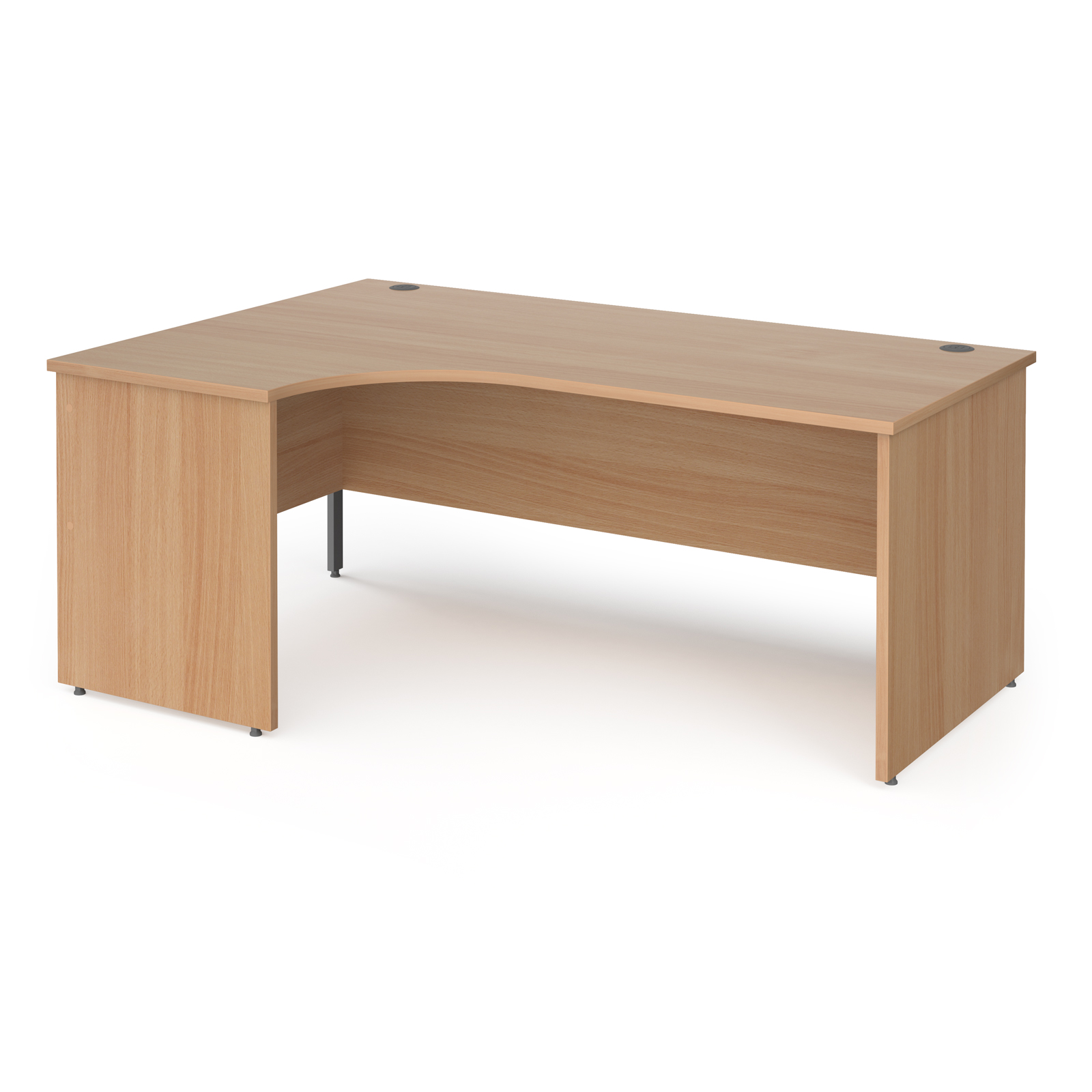 Orbit left hand ergonomic desk with panel ends and graphite corner leg 1800mm - beech