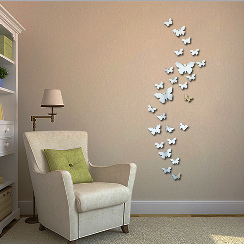 12Pcs Set Butterfly Pattern Design Mirror Decor  Wall Decor