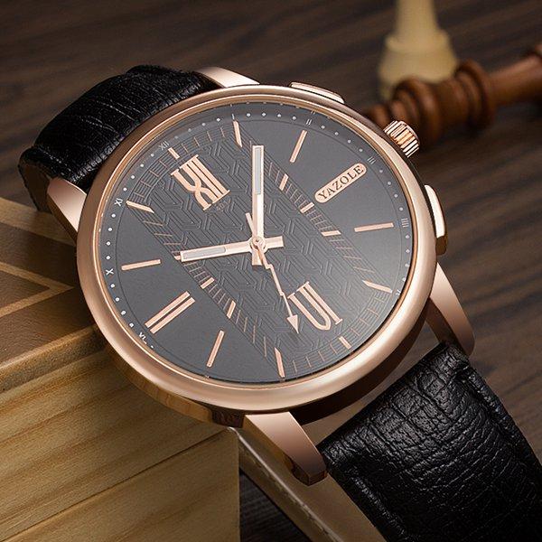 YAZOLE 401 Luxury Simple Dial Leather Strap Casual Men Watch