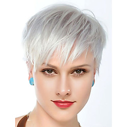 Human Hair Blend Wig Short Straight Natural Straight Layered Haircut Silver New Comfortable African American Wig Capless Women's All Sliver White Lightinthebox