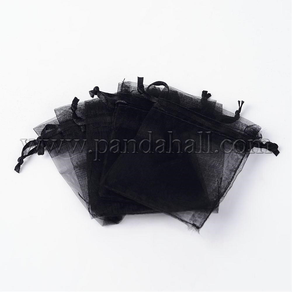 Organza Bags, with Ribbons, Black, 30x20cm