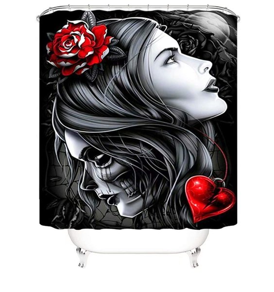 Halloween Shower Curtain, Beauty and Skull Women Bathroom Decor Polyester Fabric Waterproof Bath Curtains 72Inch Color5