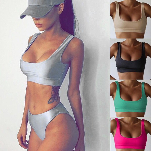 Sex Women Bathing Suit Padded Bra push-up Bikini Set solid color Swimsuit High waist Swimwear bandeau Beachwear biquini 2018