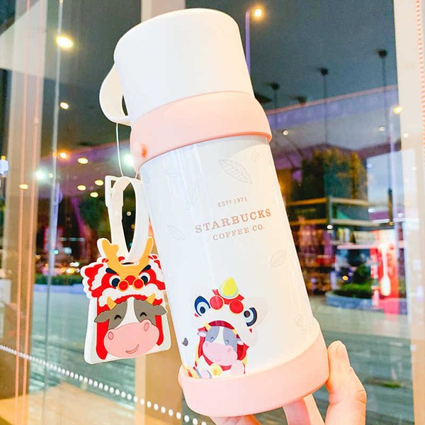 Starbucks kettle New Year's greetings thermos large capacity portable stainless steel year of the ox cup cover can drink water