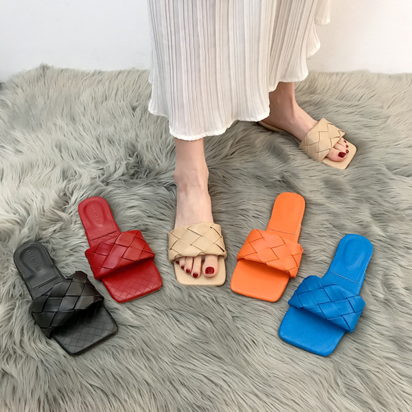 2021 New Fashion Weaving Summer Slippers Women Casual Open Toe Flat Sandals Woman Comfortable Beach Slides Flip Flops DO3U