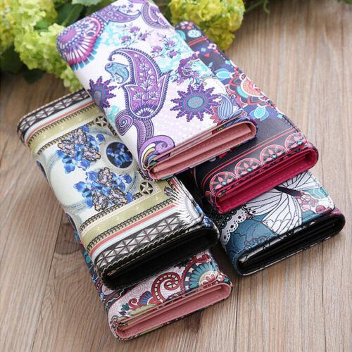 women long wallet floral printed purse coin holder pouch handbag storage bags pu leather