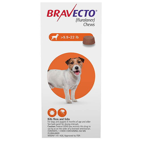 Bravecto For Small Dogs 9.9-22lbs (Orange) 3 Chews