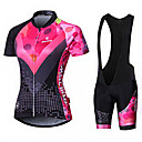 Malciklo Women's Short Sleeve Cycling Jersey with Bib Shorts Elastane Lycra Polyester PinkWhite Black Purple Geometic British Plus Size Bike Jersey Tights Padded Shorts / Chamois Breathable Quick