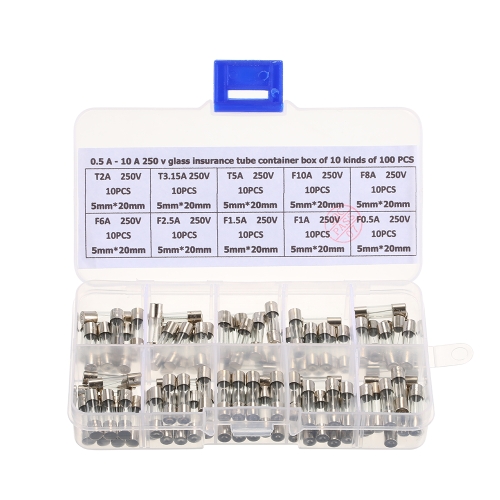 100pcs 5x20mm Fast-blow Slow-blow Glass Tube Fuses Assorted Kit
