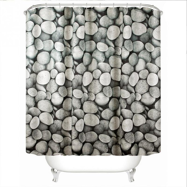pebbles pattern family bathroom shower curtain simple polyester 12pcs ring pull