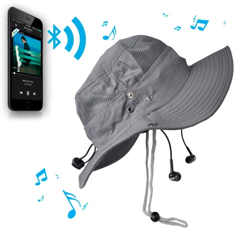 New Fashion Unisex Checkered BT Sun Hats Large Brimmed Hat Summer BT Music Hat Wireless Hands-Free Smart Cap Headphone Headset Speaker Mic