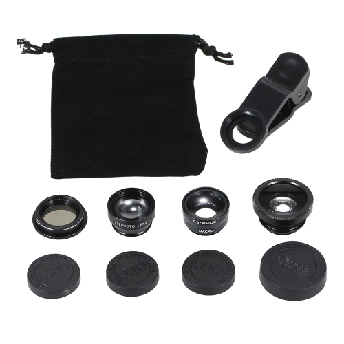 Universal Mobile Phone Lens 5 in 1 Fish Eye Wide Angle Macro 2X Teleconverter CPL Lens Detachable Clip-on Camera Lens Kit