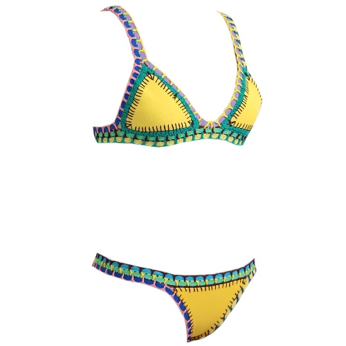 Sexy Triangle Bikini Set Femmes Crochet Swimsuit Strap Taille Basse Maillots Plage maillot de bain jaune / bleu