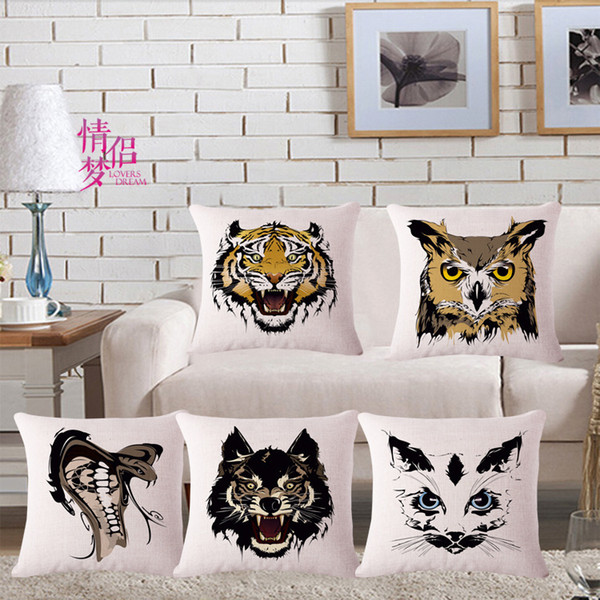 hand animal tiger, snake, wolf, cotton and hemp flax pillow back cushion cushion backrest loose coat