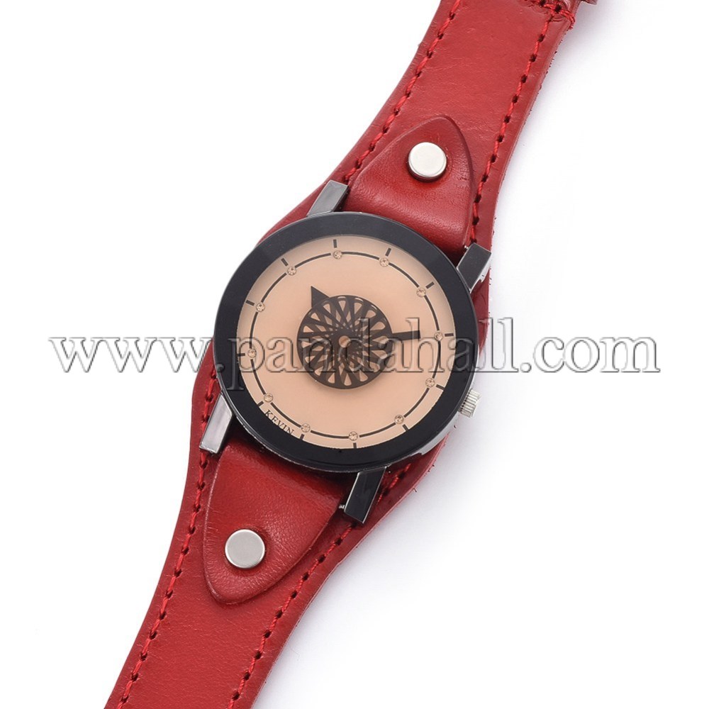 High Quality Wristwatch, Quartz Watch, Alloy Watch Head and PU Leather Strap, DarkRed, 9-1/2