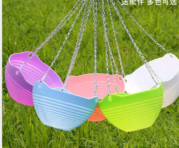 wholesale resin plastic gardening lantern basin balcony color hanging wall hanging flower pot with hanging chain