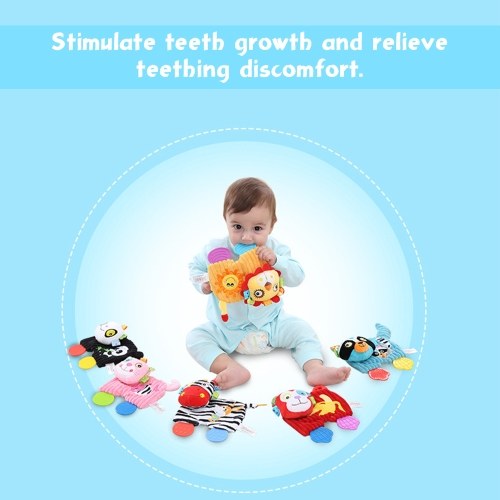 Baby Comforter Plush Teething Toys Cartoon Animals with Magic Mirror Baby Soothing Toys Yellow Lion