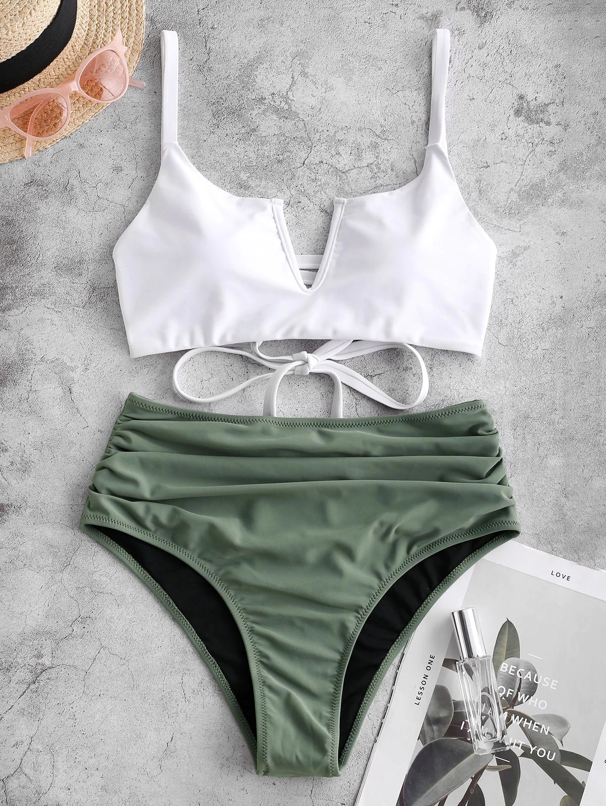 ZAFUL   Tankini-Badeanzug mit V-Förmigen Rüschen und Schnürung