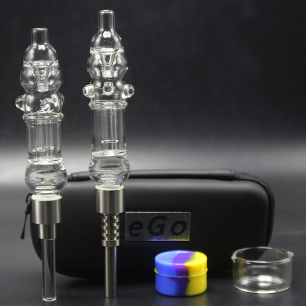 Factory Price Mini glass water pipe Kit 510 Thread Dab straw With Titanium Nail Silicon Jar Wax Dabber EGO Case Portable glass bong
